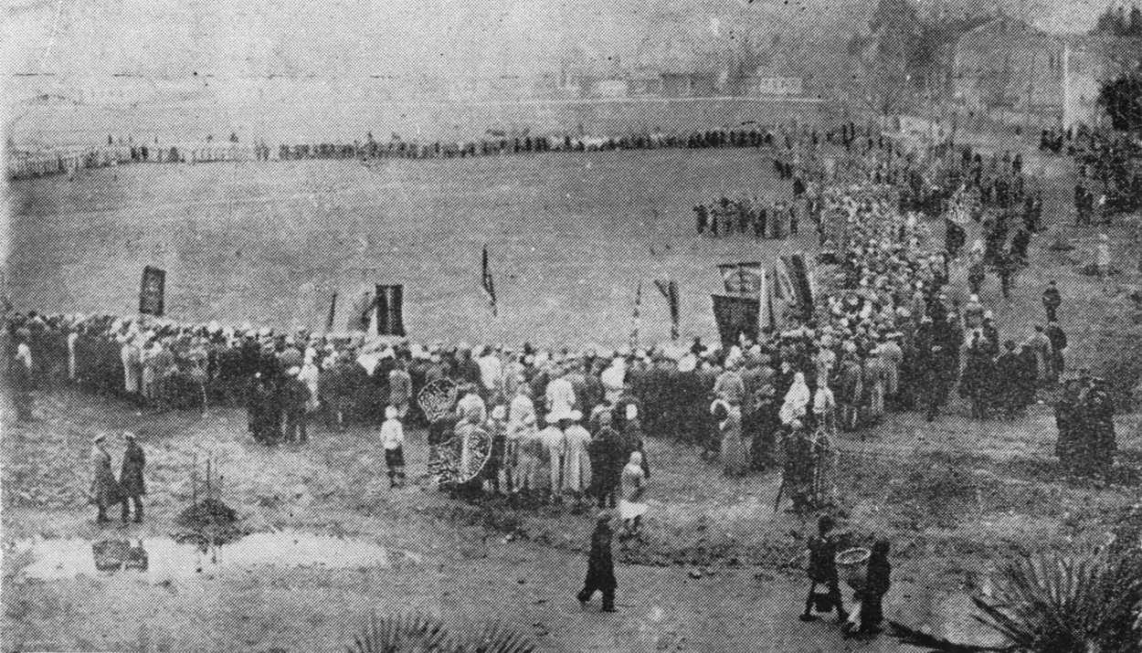 One of the first rallies in Sukhum following the establishment of Soviet power on March 8, 1821.