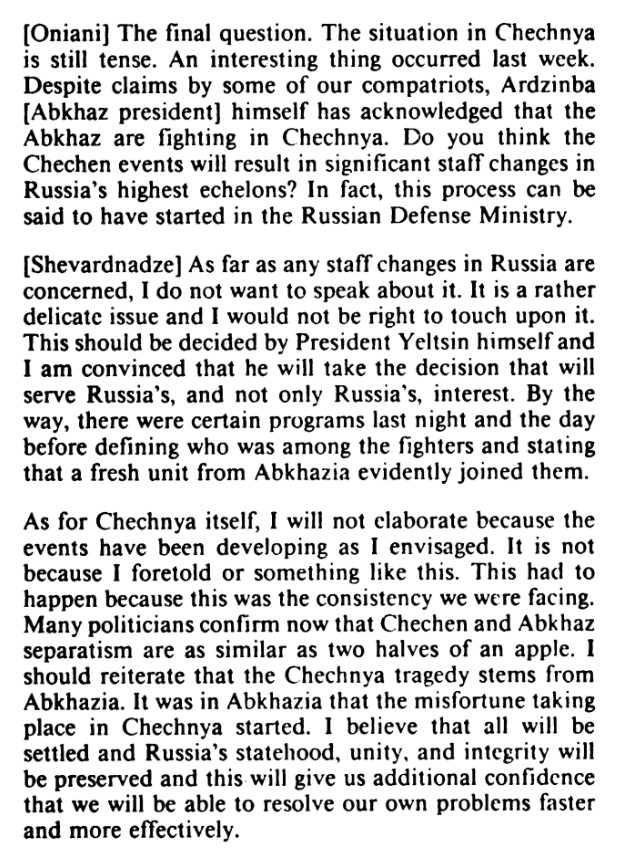 Shevardnadze on war in Chechnya (FBIS, 1994 - 1995)