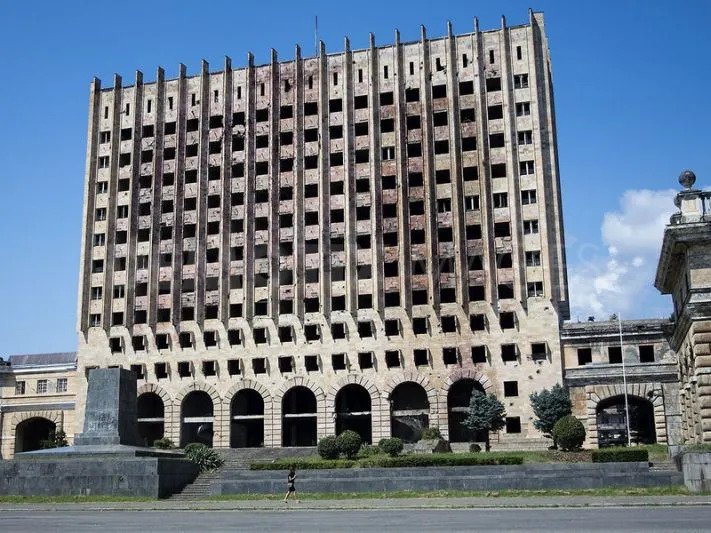 The Council of Ministers building heavily damaged during the 1992–1993 Georgian-Abkhazian War.