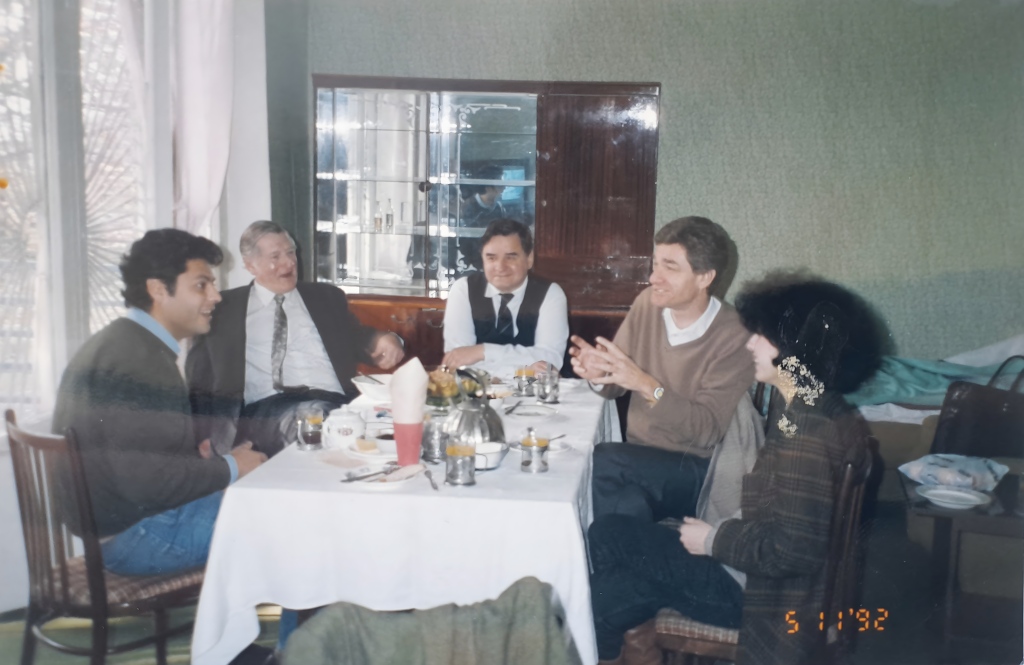 From left to right: Alvaro Pinto Scholtbach, Lord David Ennals, Linnart Mäll, Michael van Walt, Liana Kvarchelia. Abkhazia 1992.