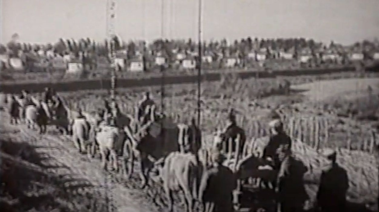 Screenshot from a 1941 Soviet documentary showing the resettlement of Georgians into Abkhazia. Screenshot from a 1941 Soviet documentary showing the resettlement of Georgians into Abkhazia.