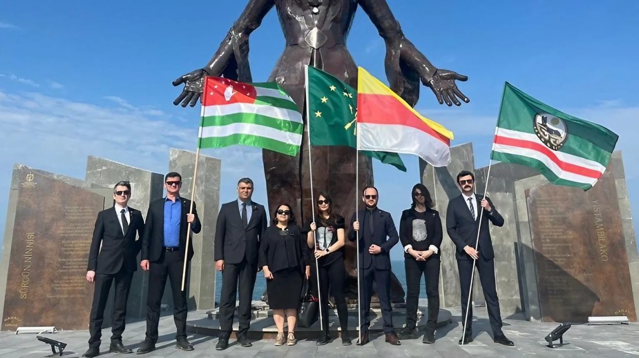 Members of the North Caucasian diaspora in Turkey in front of the recently unveiled 
