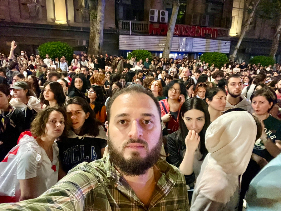 Alexander Kavtaradze at the Tbilisi protests against the "foreign agents" bill, 1 May 2024.