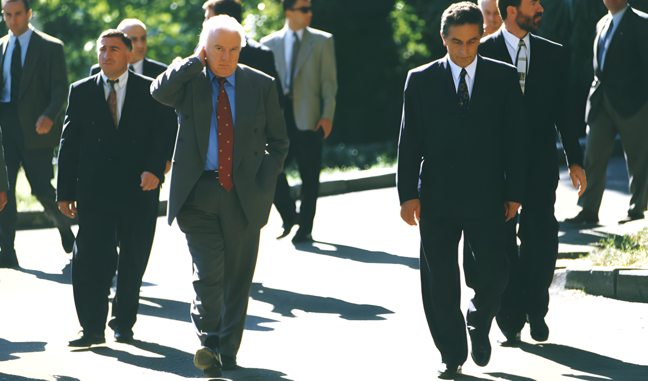 Eduard Shevardnadze and Vladislav Ardzinba in Tbilisi. 14 August 1997.