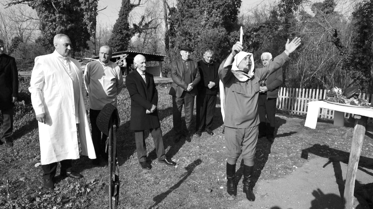 Priests of Abkhazian sanctuaries pray during a rite of passage (February 2020). Priests of Abkhazian sanctuaries pray during a rite of passage.