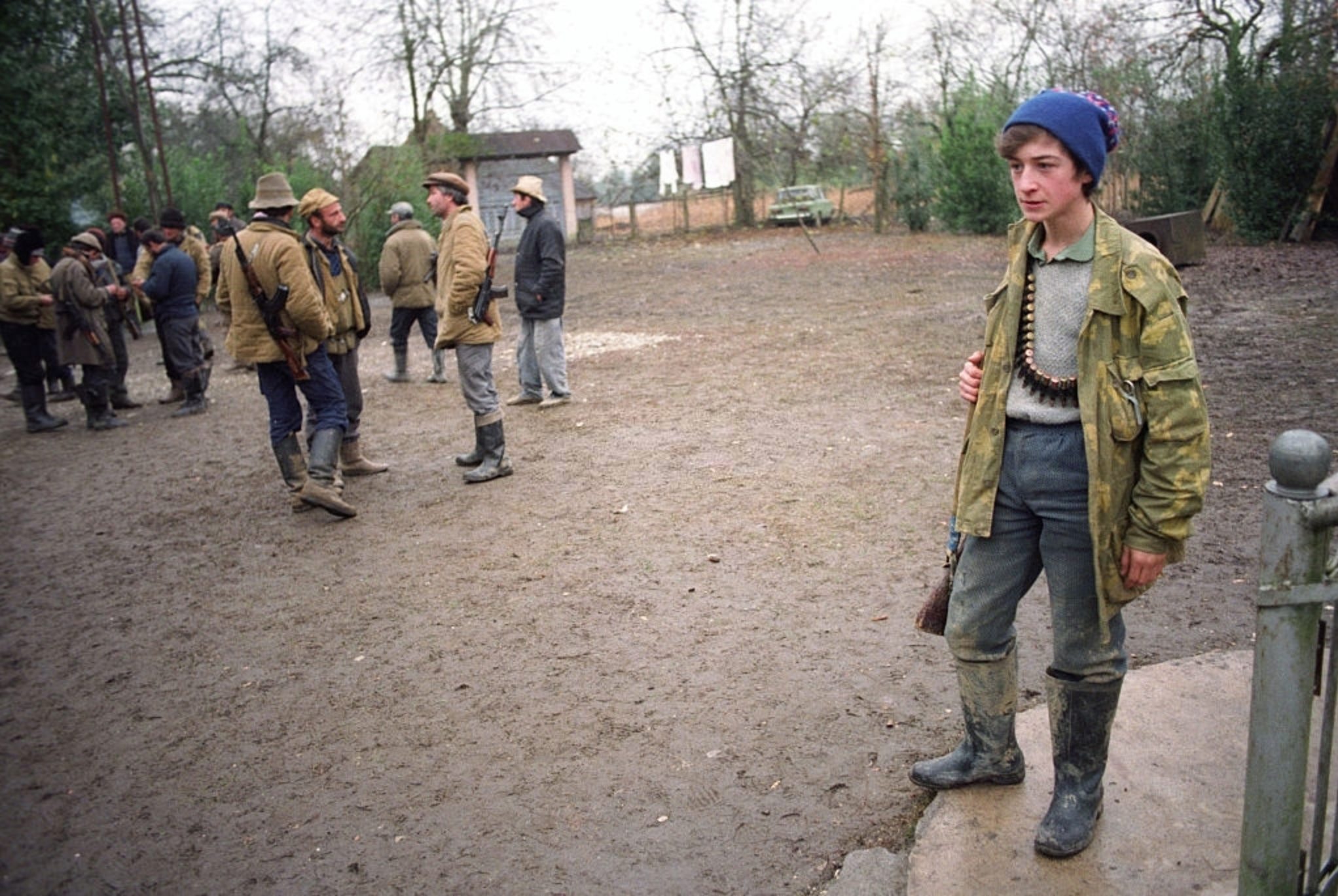 Abkhazian fighters block the road between Sukhum and Batum. 19 December 1992