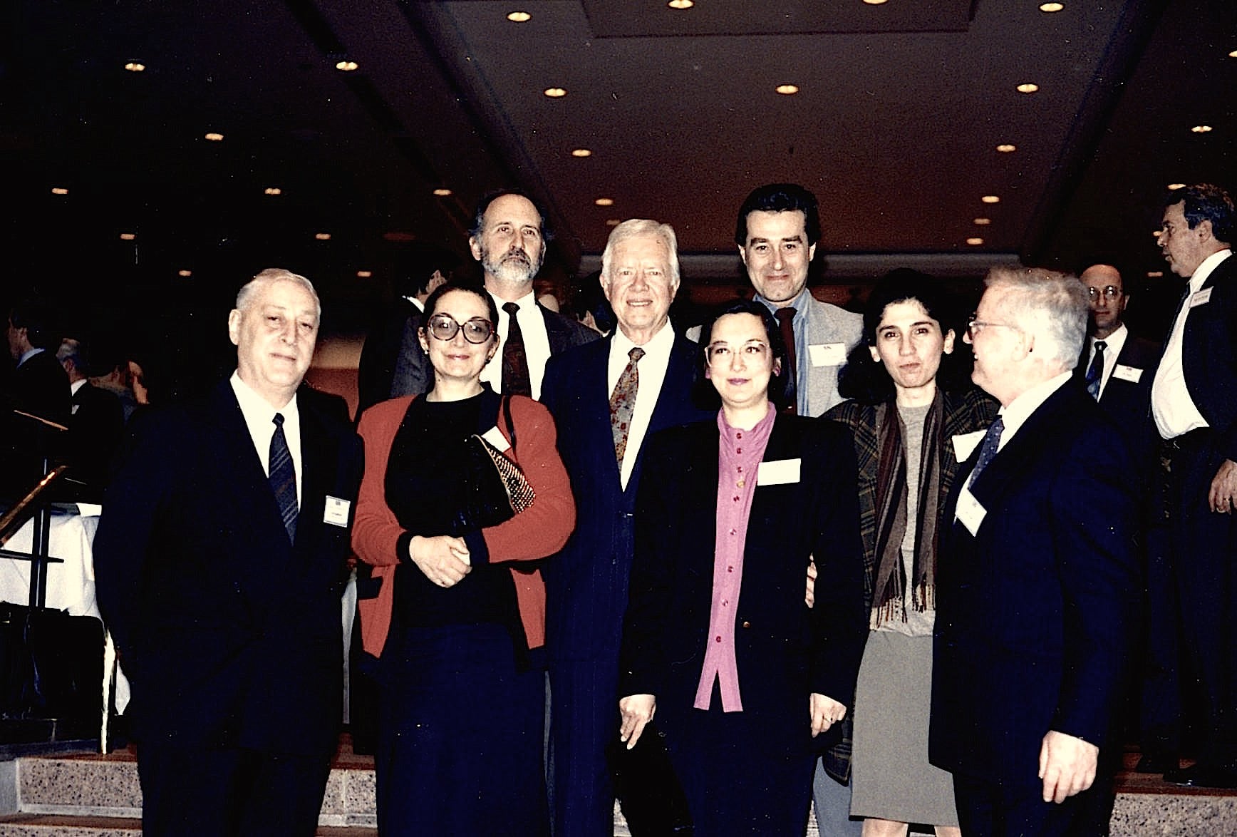 Left to right: the late Yuri Kalmykov (a Circassian who resigned as Minister of Justice in Yeltsin's cabinet rather than sign the governmental decree to send Russian troops into battle in Chechenia), Natella Akaba, Prof. John Colarusso (American specialist on Circassian at McMaster University, Hamilton, Ontario), President Jimmy Carter, Galina Kalimova, Prof. George Hewitt (SOAS, London), Liana Kvarchelia, the late Yahya Kazan(ba), a Circassian-speaking Abkhazian from New York.