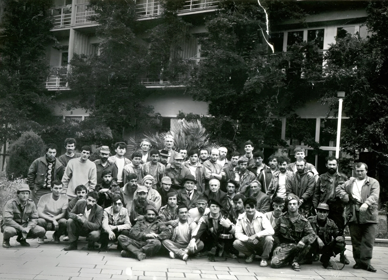 Musa Shanibov (middle) with the volunteers of the Confederation of Mountain Peoples of the Caucasus. Abkhazia, 1993. Musa Shanibov (middle) with the volunteers of the Confederation of Mountain Peoples of the Caucasus. Abkhazia, 1993.