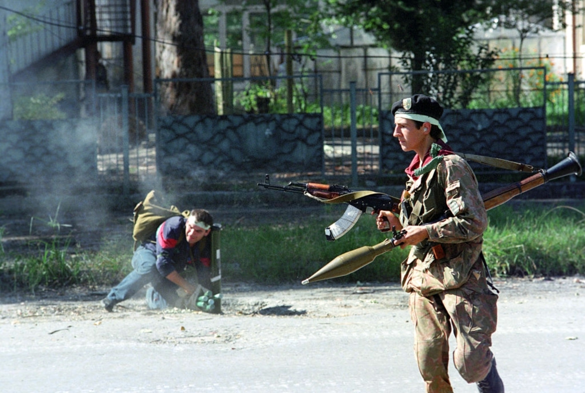 Abkhaz fighter during street clashes in Sukhum. 27 September 1993 Georgian-Abkhaz Conflict