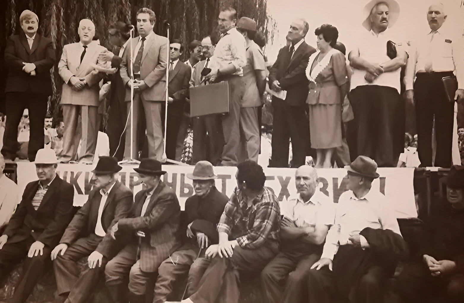 Yury Kalmykov at a rally in support of Abkhazia on the Abkhaz square in the city of Nalchik, Kabardino-Balkaria, 1992