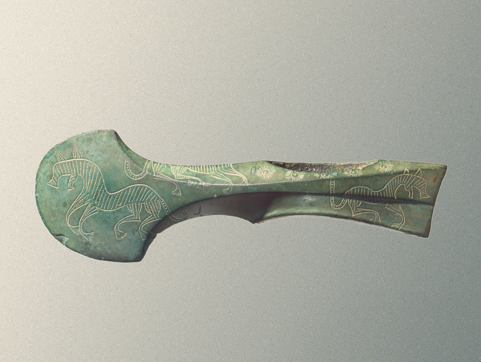 Axe with a Dog and Geometric Pattern