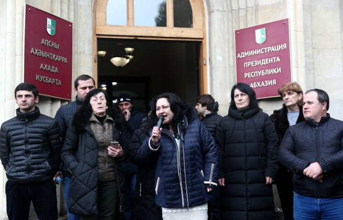 Protesters at the building of the administration of the President of Abkhazia in Sukhum Protests in Abkhazia