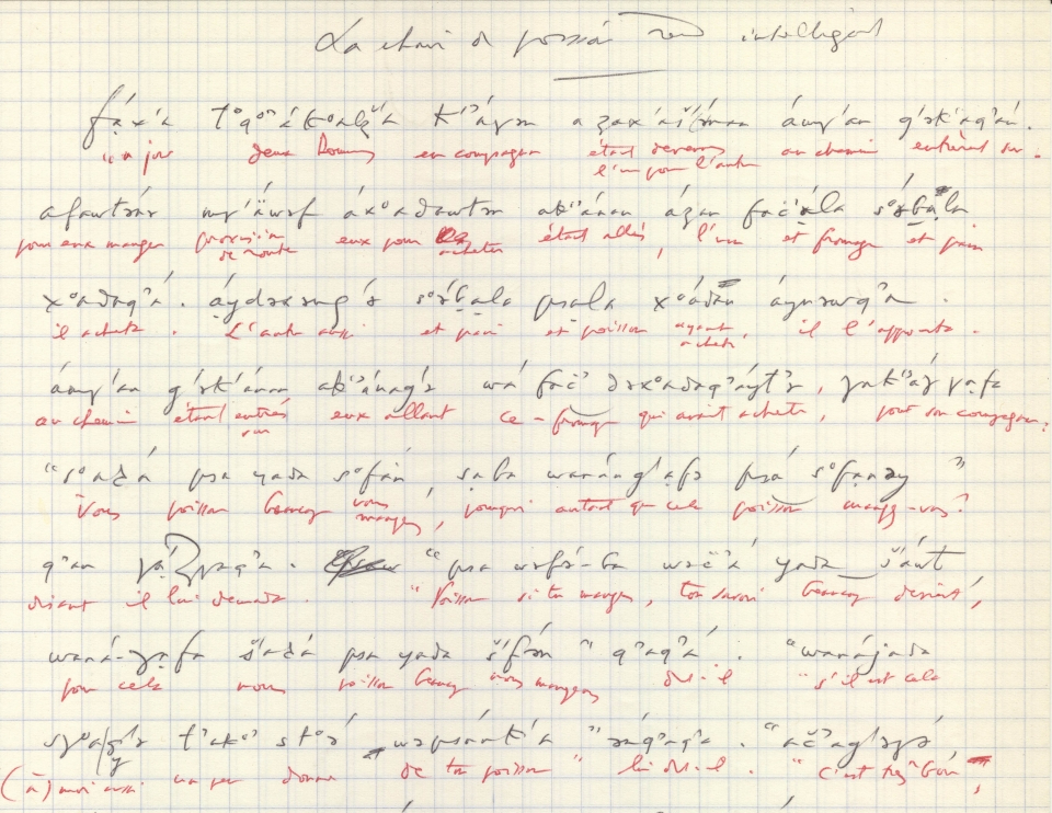 Manuscript transcription by Georges Dumézil of an Ubykh narrative recited by Tevfik Esenç.