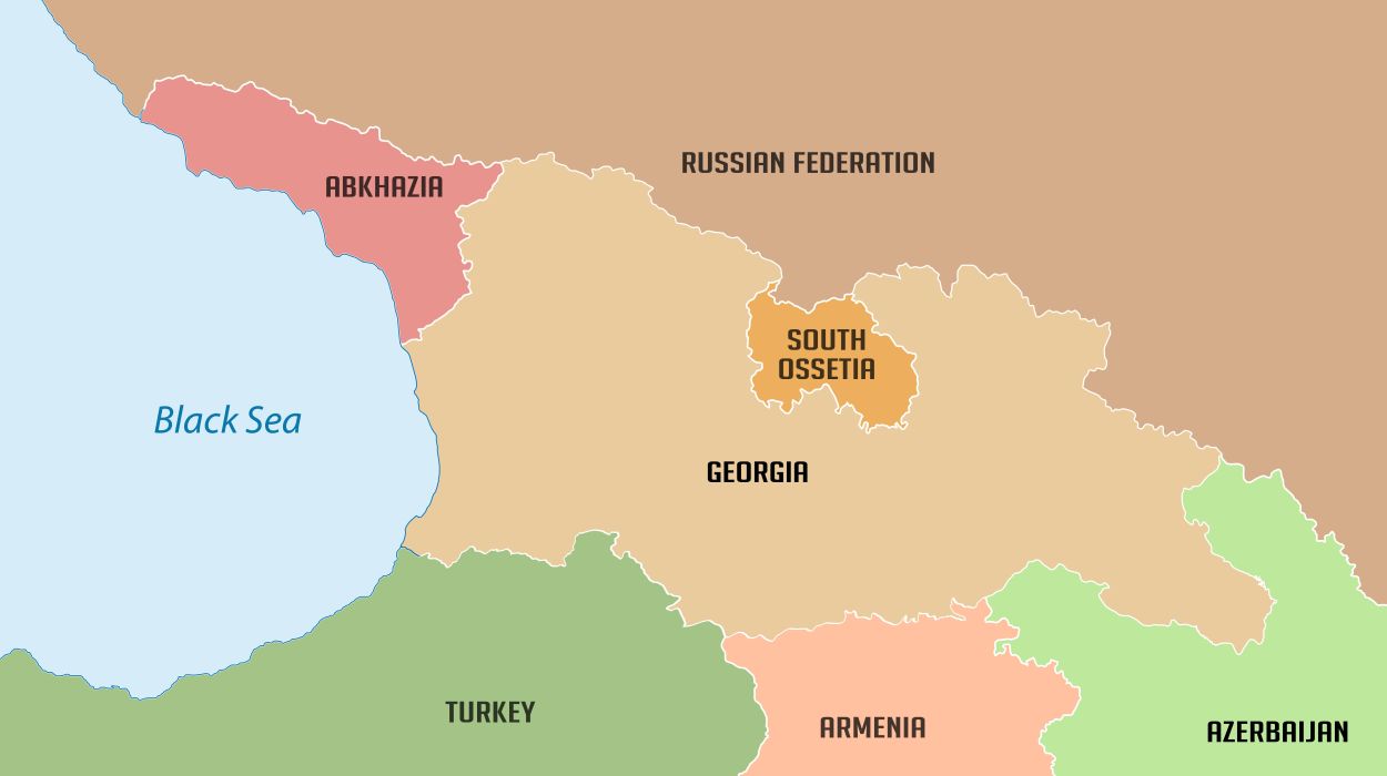Caucasus Map, Abkhazia, South Ossetia, Georgia, Armenia, Azerbaijan, Russia