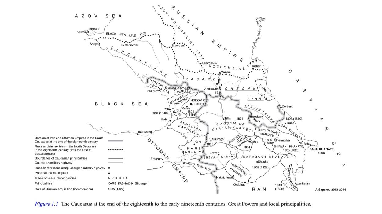 Map of the the Caucasus in the 19th century, Abkhazia, North Caucasus