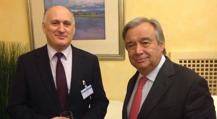Abkhaz Foreign Minister Viacheslav Chirikba (left) and UN High Commissioner António Guterres. Viacheslav Chirikba