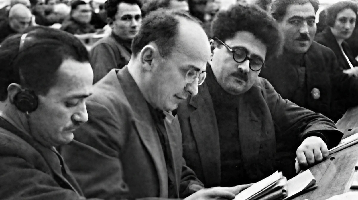 Nestor Lakoba (left), Lavrentiy Beria, Agasiy Khandzhian at the party conference, 1935 | © The State Museum of Nestor Lakoba
