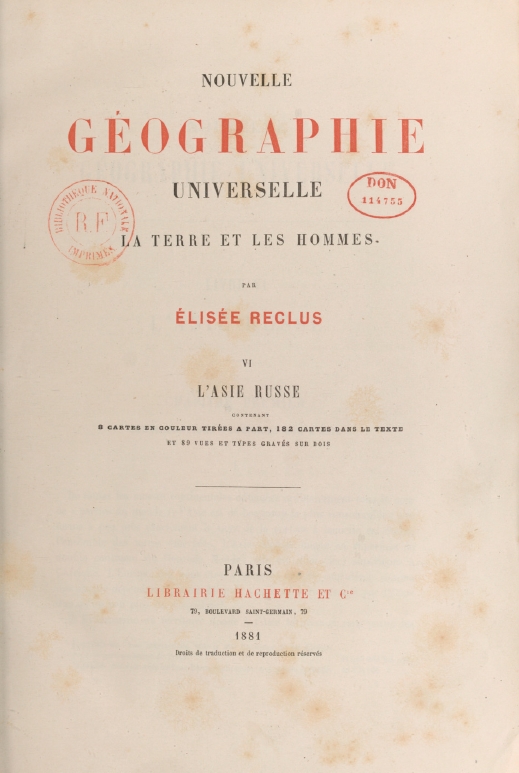 Nouvelle géographie universelle : la terre et les hommes.  (The Universal Geography: The Earth and Its Inhabitants)